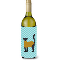 "Caroline's Treasures Yellow-Throated Marten Blue Check Decorative Bottle Hugger, 750 ml, Multicolor"