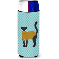"Caroline's Treasures Yellow-Throated Marten Blue Check Decorative Can Hugger, Slim, Multicolor"