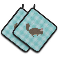 "Caroline's Treasures Chinchilla Blue Check Decorated Pot Holder, 7.5"" x 7.5"""