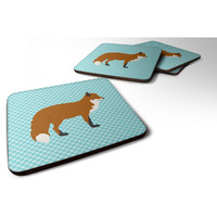 "Caroline's Treasures Red Fox Blue Check Decorative coasters, 3.5, Multicolor"