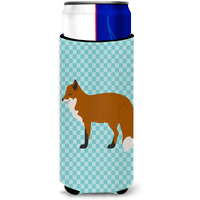 "Caroline's Treasures Red Fox Blue Check Decorative Can Hugger, Slim, Multicolor"