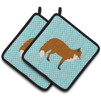 "Caroline's Treasures Red Fox Blue Check Decorated Pot Holder, 7.5"" x 7.5"""