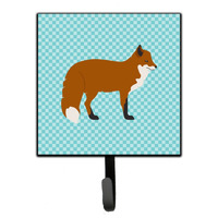 "Caroline's Treasures Red Fox Blue Check Wall Hook, Small, Multicolor"