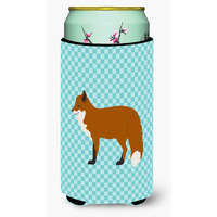 "Caroline's Treasures Red Fox Blue Check Decorative Can Hugger, Tall Boy, Multicolor"