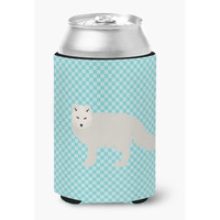 "Caroline's Treasures White Arctic Fox Blue Check Decorative Can Hugger, Multicolor"