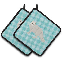 "Caroline's Treasures White Arctic Fox Blue Check Decorated Pot Holder, 7.5"" x 7.5"""