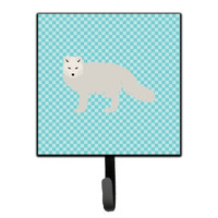 "Caroline's Treasures White Arctic Fox Blue Check Wall Hook, Small, Multicolor"
