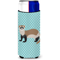"Caroline's Treasures Ferret Blue Check Decorative Can Hugger, Slim, Multicolor"