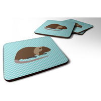"Caroline's Treasures Coypu Nutria River Rat Blue Check Decorative coasters, 3.5, Multicolor"