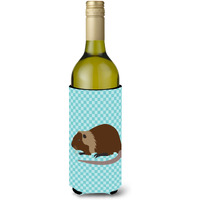 "Caroline's Treasures Coypu Nutria River Rat Blue Check Decorative Bottle Hugger, 750 ml, Multicolor"