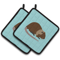 "Caroline's Treasures Coypu Nutria River Rat Blue Check Decorated Pot Holder, 7.5"" x 7.5"""