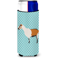 "Caroline's Treasures Alpine Goat Blue Check Decorative Can Hugger, Slim, Multicolor"