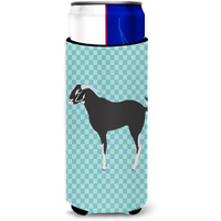 "Caroline's Treasures Black Bengal Goat Blue Check Decorative Can Hugger, Slim, Multicolor"