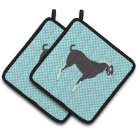 "Caroline's Treasures Black Bengal Goat Blue Check Decorated Pot Holder, 7.5"" x 7.5"""