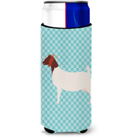 "Caroline's Treasures Boer Goat Blue Check Decorative Can Hugger, Slim, Multicolor"