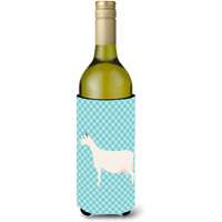 "Caroline's Treasures Saanen Goat Blue Check Decorative Bottle Hugger, 750 ml, Multicolor"