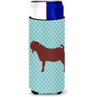 "Caroline's Treasures Kalahari Red Goat Blue Check Decorative Can Hugger, Slim, Multicolor"