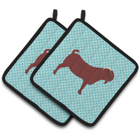 "Caroline's Treasures Kalahari Red Goat Blue Check Decorated Pot Holder, 7.5"" x 7.5"""