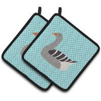 "Caroline's Treasures Pilgrim Goose Blue Check Decorated Pot Holder, 7.5"" x 7.5"""