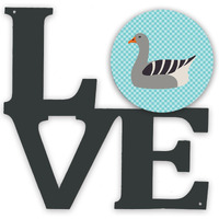 "Caroline's Treasures Pilgrim Goose Blue Check Metal Artwork Love wall-decor, Multicolor"