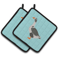 "Caroline's Treasures West of England Goose Blue Check Decorated Pot Holder, 7.5"" x 7.5"""