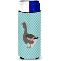 "Caroline's Treasures Toulouse Goose Blue Check Decorative Can Hugger, Slim, Multicolor"