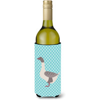 "Caroline's Treasures Buff Grey Back Goose Blue Check Decorative Bottle Hugger, 750 ml, Multicolor"