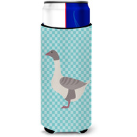 "Caroline's Treasures Buff Grey Back Goose Blue Check Decorative Can Hugger, Slim, Multicolor"