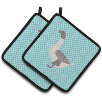 "Caroline's Treasures Buff Grey Back Goose Blue Check Decorated Pot Holder, 7.5"" x 7.5"""