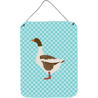 "Caroline's Treasures Pomeranian Rogener Goose Blue Check Metal Print, 16hx12w, Multicolor"