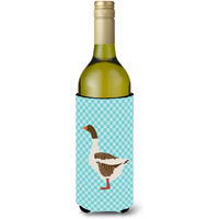 "Caroline's Treasures Pomeranian Rogener Goose Blue Check Decorative Bottle Hugger, 750 ml, Multicolor"