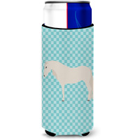 "Caroline's Treasures Paso Fino Horse Blue Check Decorative Can Hugger, Slim, Multicolor"