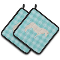 "Caroline's Treasures Paso Fino Horse Blue Check Decorated Pot Holder, 7.5"" x 7.5"""