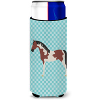 "Caroline's Treasures Pinto Horse Blue Check Decorative Can Hugger, Slim, Multicolor"