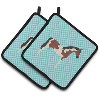 "Caroline's Treasures Pinto Horse Blue Check Decorated Pot Holder, 7.5"" x 7.5"""