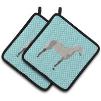 "Caroline's Treasures Orlov Trotter Horse Blue Check Decorated Pot Holder, 7.5"" x 7.5"""