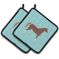 "Caroline's Treasures Hannoverian Horse Blue Check Decorated Pot Holder, 7.5"" x 7.5"""