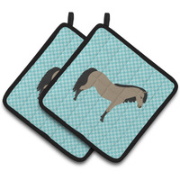 "Caroline's Treasures Welsh Pony Horse Blue Check Decorated Pot Holder, 7.5"" x 7.5"""