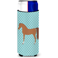"Caroline's Treasures Arabian Horse Blue Check Decorative Can Hugger, Slim, Multicolor"