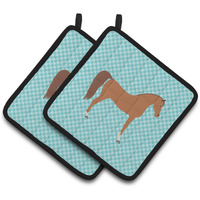 "Caroline's Treasures Arabian Horse Blue Check Decorated Pot Holder, 7.5"" x 7.5"""
