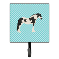 "Caroline's Treasures Cyldesdale Horse Blue Check Wall Hook, Small, Multicolor"