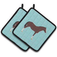 "Caroline's Treasures English Thoroughbred Horse Blue Check Decorated Pot Holder, 7.5"" x 7.5"""