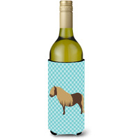 "Caroline's Treasures Shetland Pony Horse Blue Check Decorative Bottle Hugger, 750 ml, Multicolor"