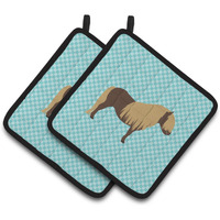 "Caroline's Treasures Shetland Pony Horse Blue Check Decorated Pot Holder, 7.5"" x 7.5"""