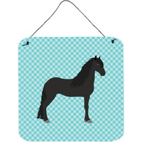 "Caroline's Treasures Blue Friesian Horse Check Metal Print, 6hx6w"