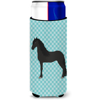 "Caroline's Treasures Friesian Horse Blue Check Decorative Can Hugger, Slim, Multicolor"