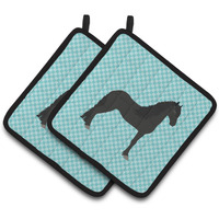 "Caroline's Treasures Friesian Horse Blue Check Decorated Pot Holder, 7.5"" x 7.5"""
