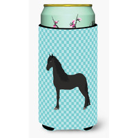 "Caroline's Treasures Friesian Horse Blue Check Decorative Can Hugger, Tall Boy, Multicolor"