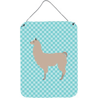 "Caroline's Treasures Llama Blue Check Metal Print, 16hx12w, Multicolor"