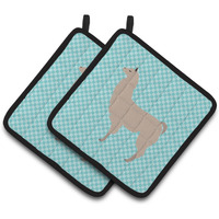 "Caroline's Treasures Llama Blue Check Decorated Pot Holder, 7.5"" x 7.5"""